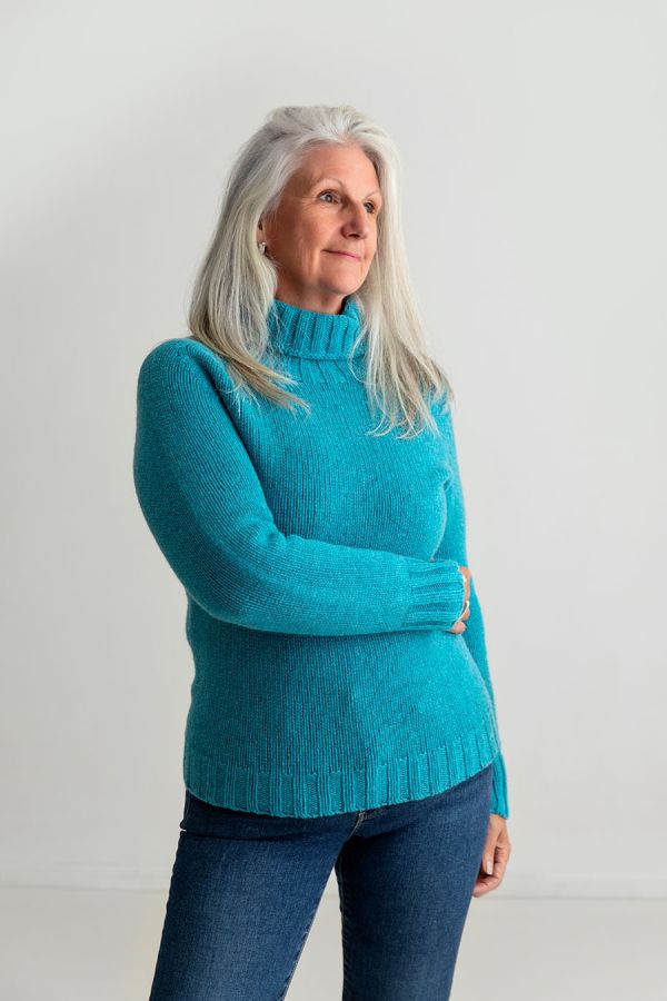 Womens Chunky Turquoise Polo Neck Jumper Geelong Lambs wool