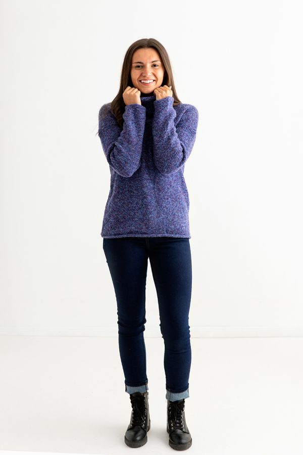 womens purple chunky cowl neck jumper sweater wool full