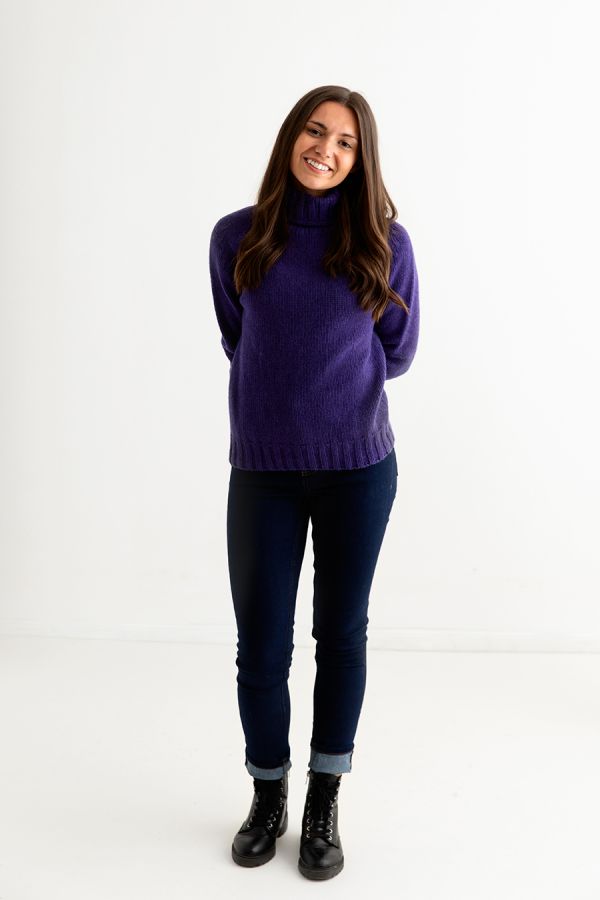 women purple polo neck jumper sweater chunky geelong lambs wool full