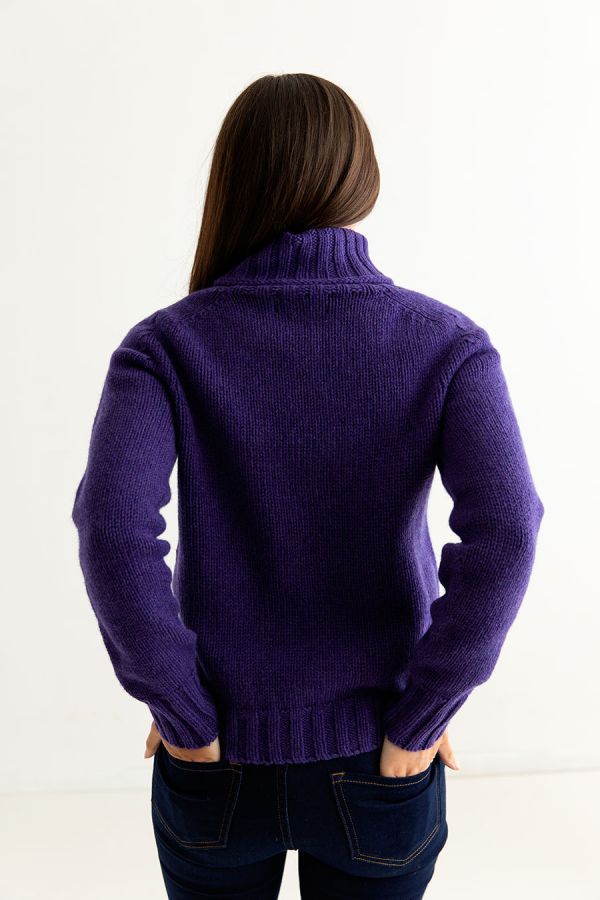 womens purple polo neck jumper sweater lambswool back