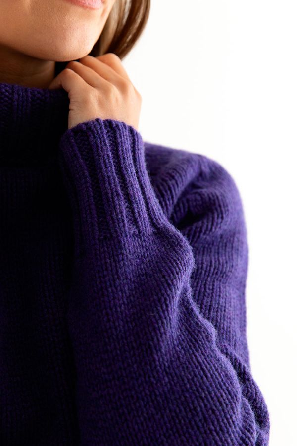 womens purple polo neck jumper sweater geelong lambs wool close up