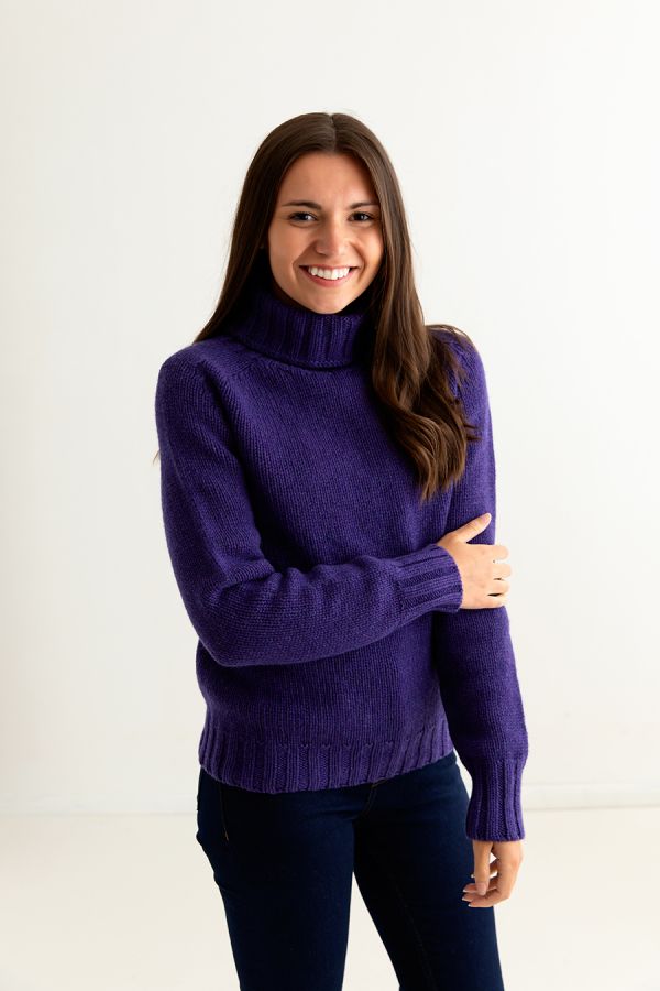 womens purple polo neck jumper sweater fine lambs wool geelong front