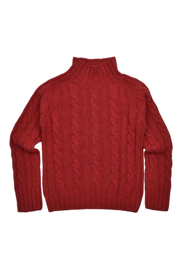 womens chunky cable mock turtle neck jumper sweater red lambs wool