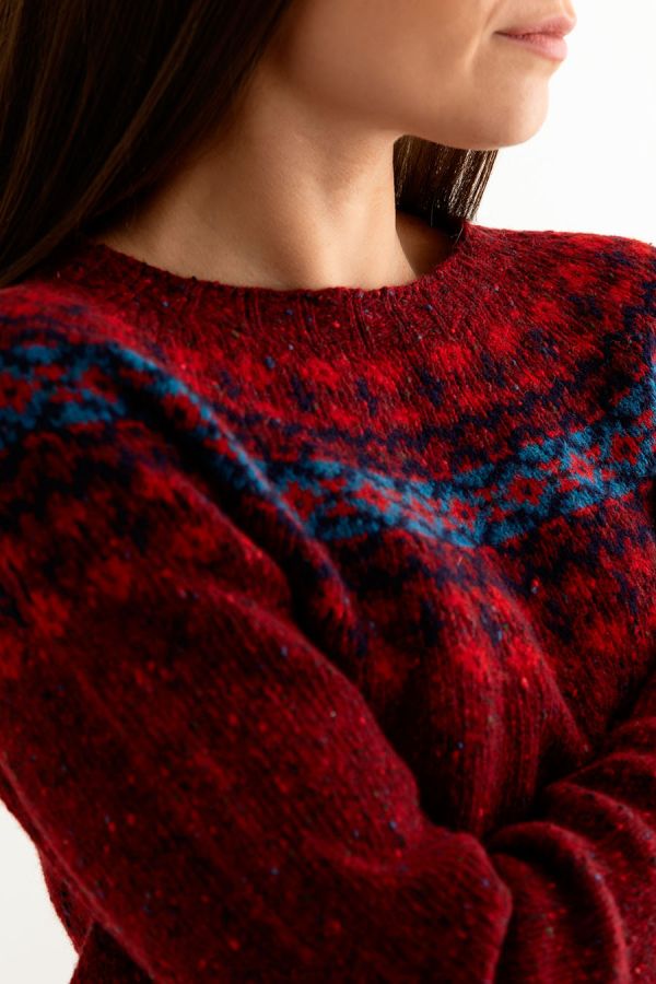 womens red croft yoke fair isle jumper sweater close up