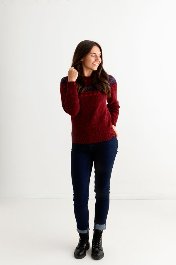womens red fair isle jumper sweater croft yoke wool full