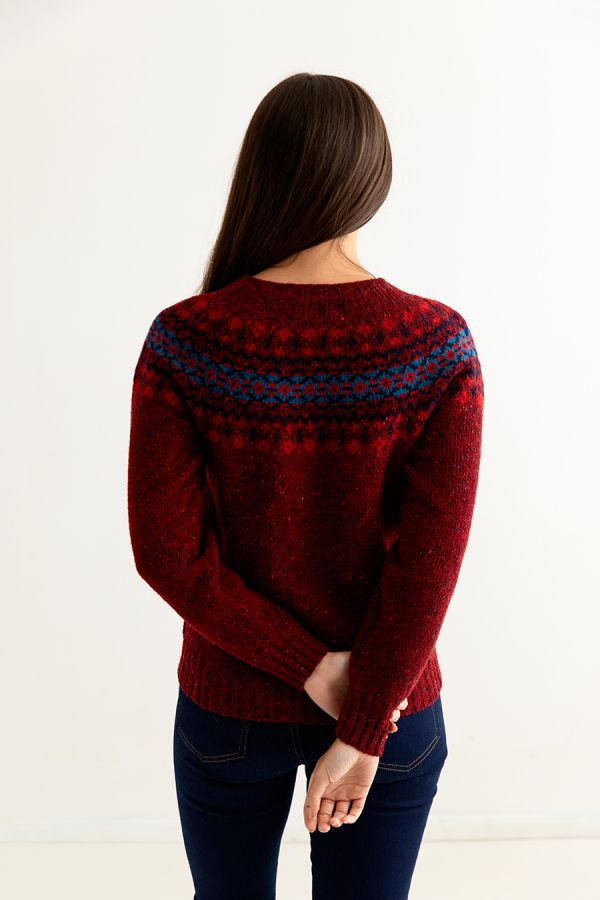 womens red fair isle jumper sweater croft yoke back