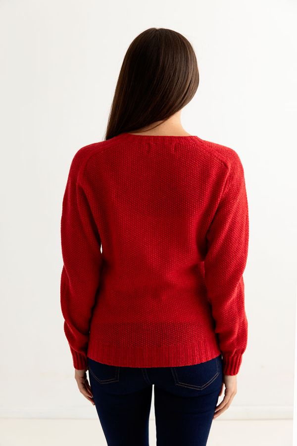 womens red wool moss stitch jumper sweater fine geelong back