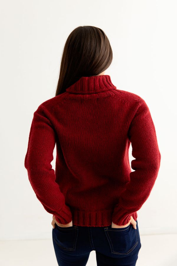womens red polo neck jumper sweater fine lambswool back
