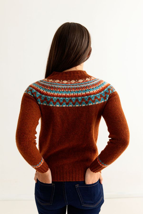 womens rust wool fair isle jumper sweater lido yoke back