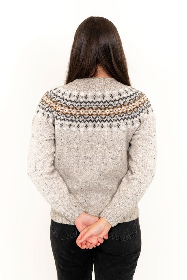 womens fairisle light grey jumper sweater croft seamless yoke