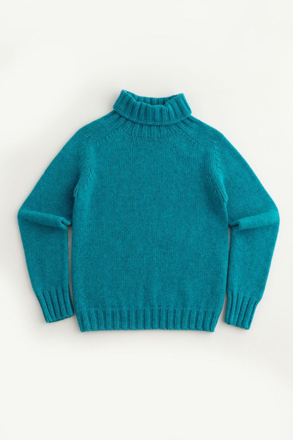 womens turquoise polo neck jumper sweater chunky lambs wool