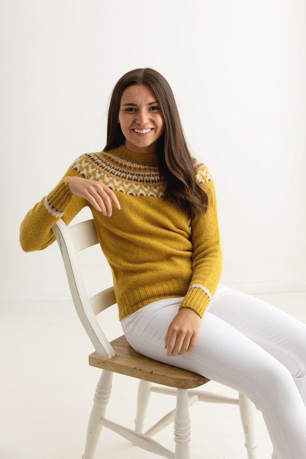 womens yellow fair isle sweater jumper mustard wool lido front