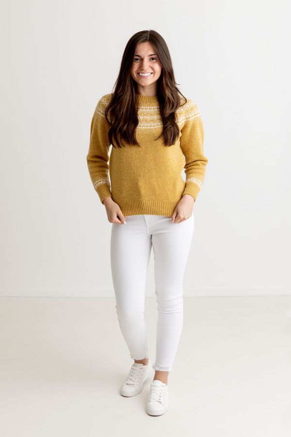 womens yellow fairisle jumper sweater shetland wool aviemore yoke