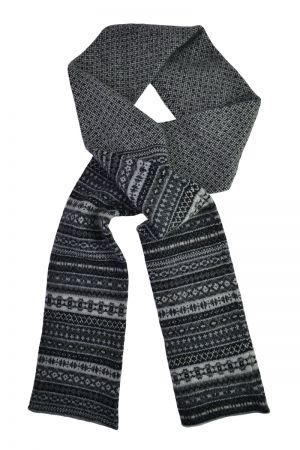 Tweed Fair isle scarf - Charcoal Grey