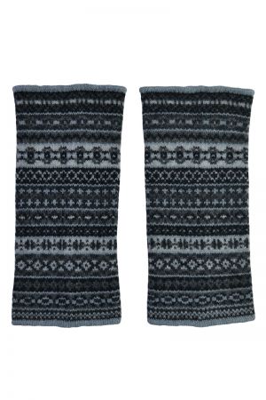 Tweed Fair isle wrist warmer fingerless gloves - Charcoal Grey