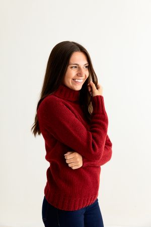Womens Chunky Geelong Superfine Lambswool Polo Neck Jumper - Red