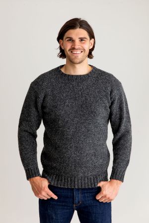Mens Chunky Crew Neck Jumper in undyed Scottish wool - The Croft House