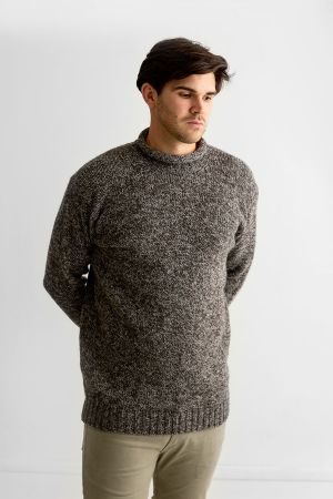 Mens Chunky Roll Neck Jumper - Natural brown 