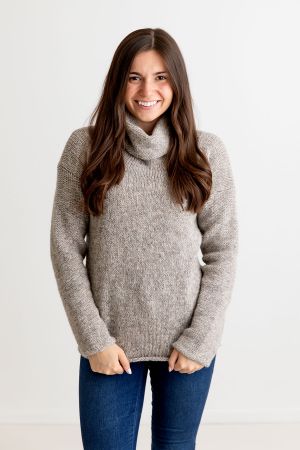 Womens Chunky Cowl neck jumper - natural pebble
