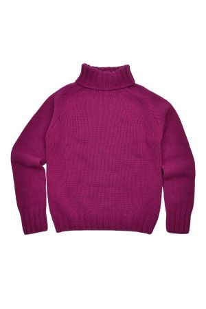 Womens Chunky Geelong Superfine Lambswool Polo Neck Jumper - Pink