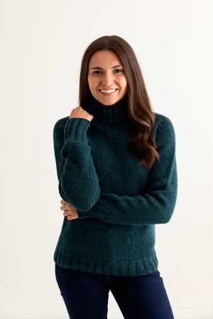 Womens Chunky Geelong Superfine Lambswool Polo Neck Jumper - Teal